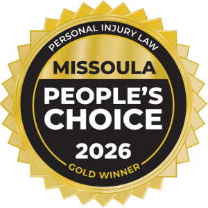 Missoula People's Choice 2026 Gold Winner badge for Personal Injury Law, awarded to Rasmusson Law Offices, PLLC